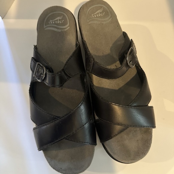 Dansko Sophie Black Leather Open Toe‎ Sandal Size 40 - Picture 1 of 6